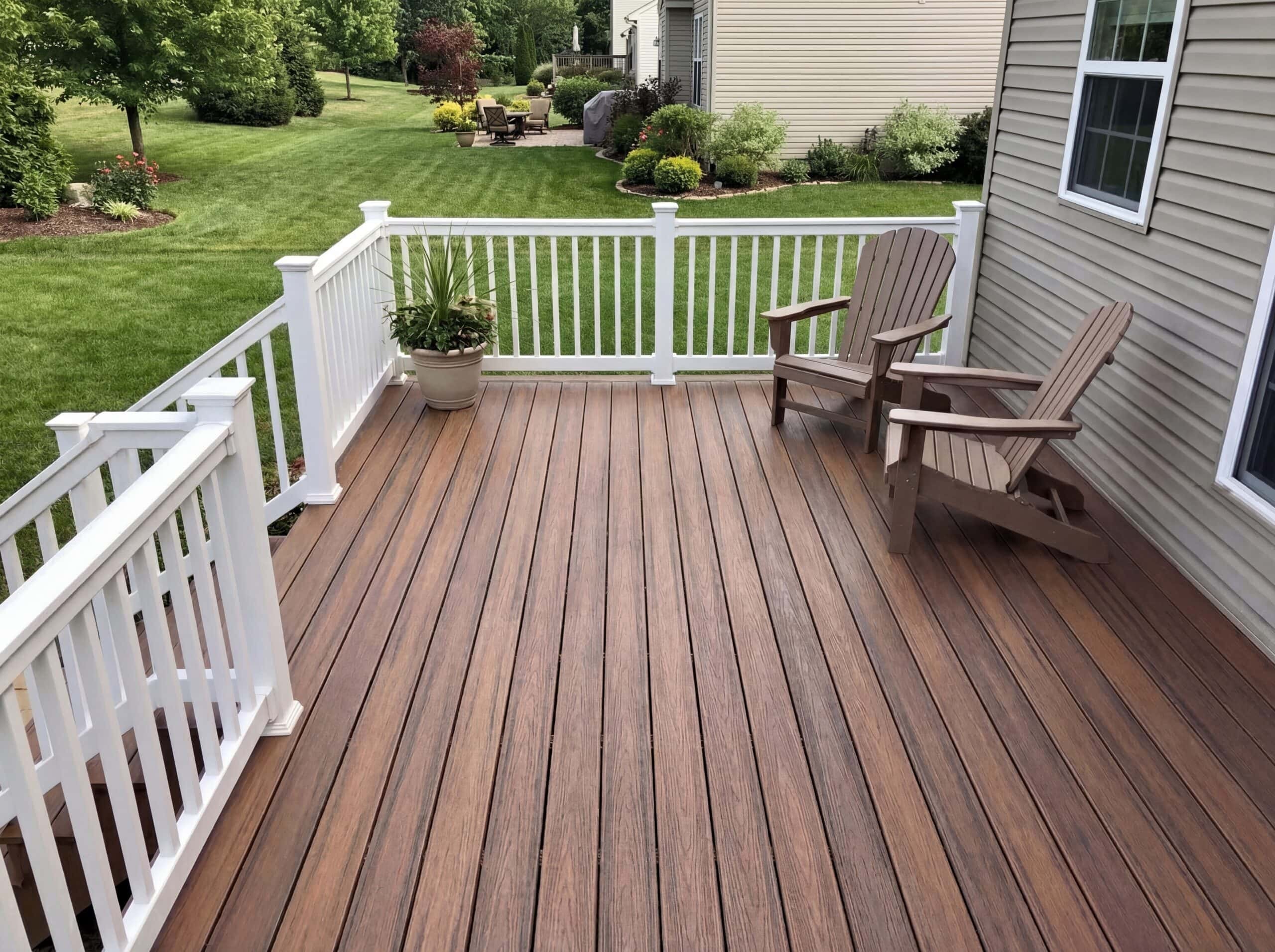 Backyard composite deck with adirondack chairs